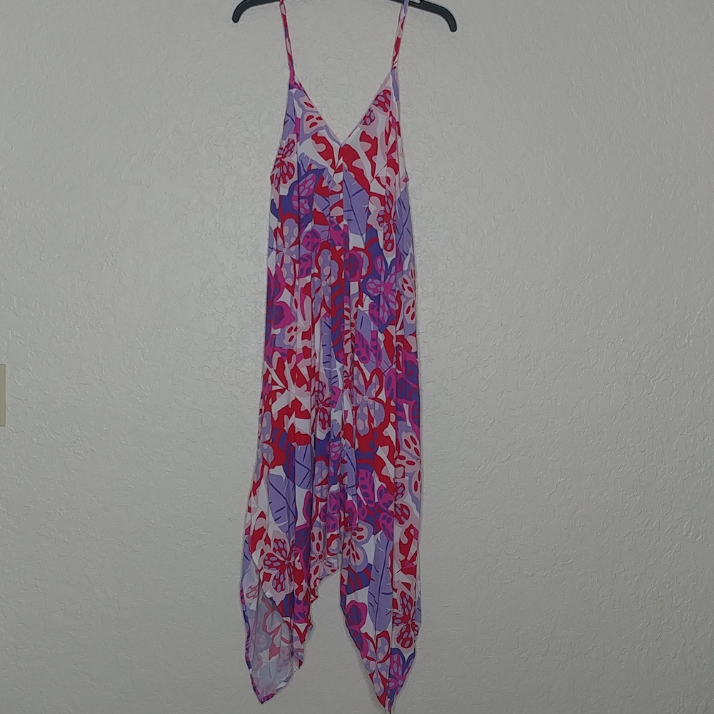 Caribbean Joe Multicolored Floral Handkerchief Hem Dress Size XL - Picture 4 of 9